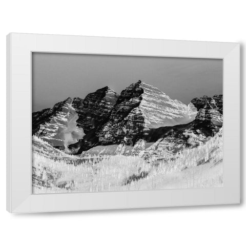 The Maroon Bells-Rocky Mountains-Aspen-Colorado-Black And White White Modern Wood Framed Art Print by Highsmith, Carol