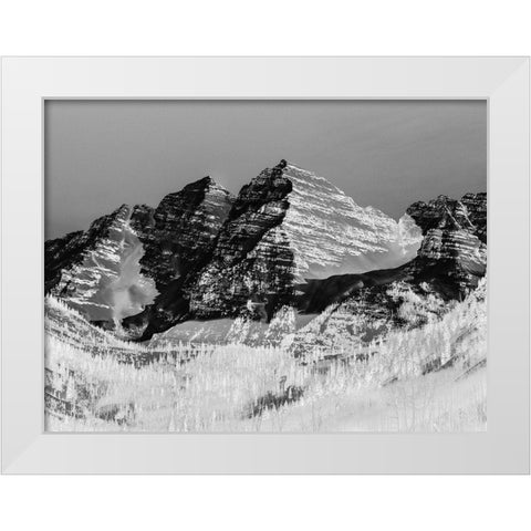 The Maroon Bells-Rocky Mountains-Aspen-Colorado-Black And White White Modern Wood Framed Art Print by Highsmith, Carol