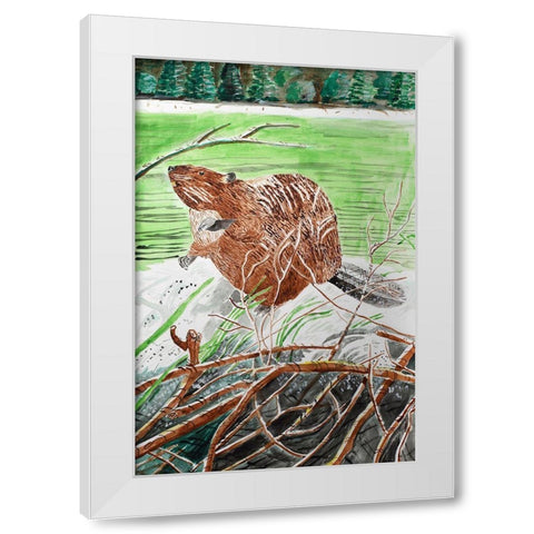 Beaver Buddy White Modern Wood Framed Art Print by Derr, Wynn