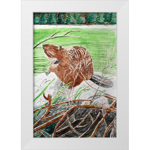Beaver Buddy White Modern Wood Framed Art Print by Derr, Wynn