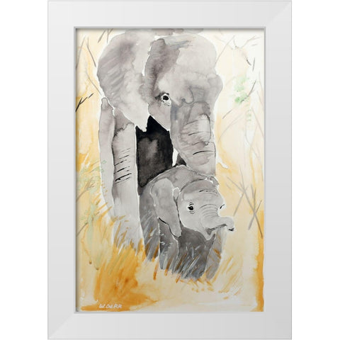 Elephant Pair White Modern Wood Framed Art Print by Derr, Wynn