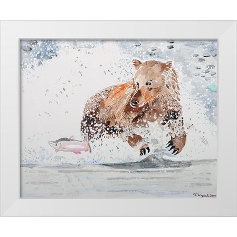 Grizzly Chasing Salmon White Modern Wood Framed Art Print by Derr, Wynn