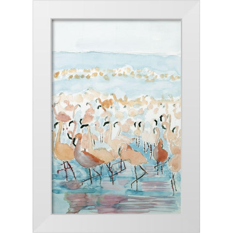Lesser Flamingos White Modern Wood Framed Art Print by Derr, Wynn