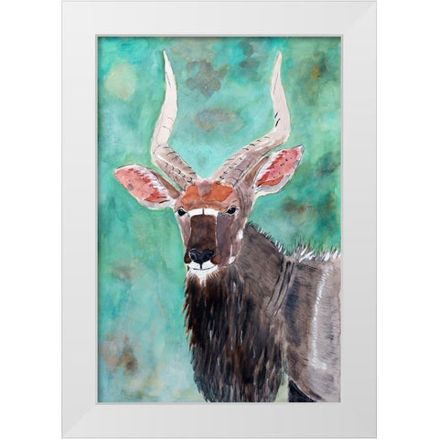 Nyala Bull White Modern Wood Framed Art Print by Derr, Wynn