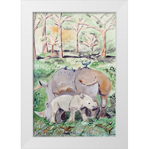 Rhinoceros Duo White Modern Wood Framed Art Print by Derr, Wynn