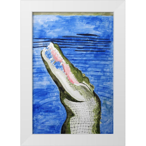 Saltwater Crocodile White Modern Wood Framed Art Print by Derr, Wynn