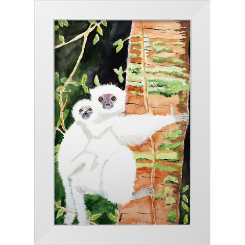 Silky Sifaka Duo White Modern Wood Framed Art Print by Derr, Wynn