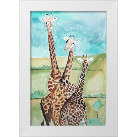 Southern Giraffes White Modern Wood Framed Art Print by Derr, Wynn