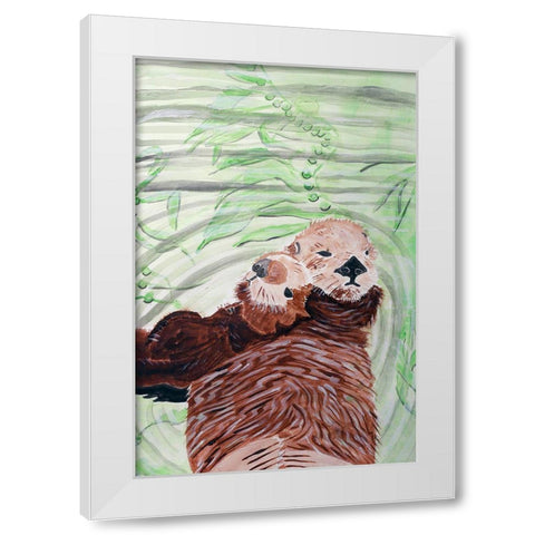 Southern Sea Otter Duo White Modern Wood Framed Art Print by Derr, Wynn