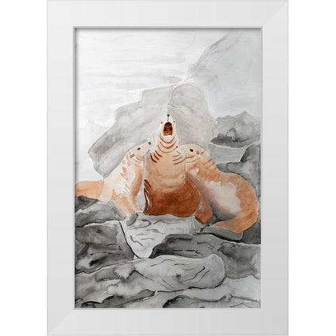 Stellar Sea Lion Trio White Modern Wood Framed Art Print by Derr, Wynn