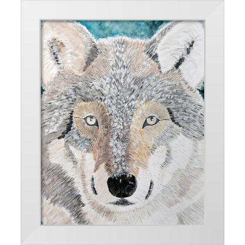 Wintery Wolf White Modern Wood Framed Art Print by Derr, Wynn