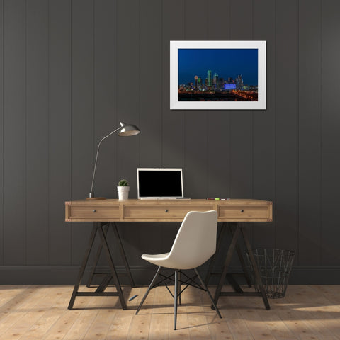 Dusk View of the Dallas-Texas Skyline White Modern Wood Framed Art Print by Highsmith, Carol