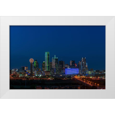 Dusk View of the Dallas-Texas Skyline White Modern Wood Framed Art Print by Highsmith, Carol