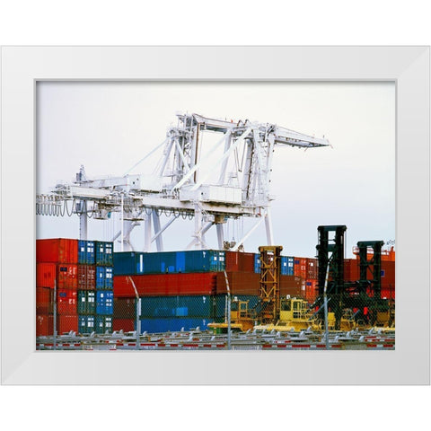 Container facility at Oakland Harbor-California White Modern Wood Framed Art Print by Highsmith, Carol