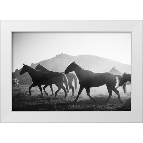 Horses head for the Corral-Riverside-Wyoming White Modern Wood Framed Art Print by Highsmith, Carol
