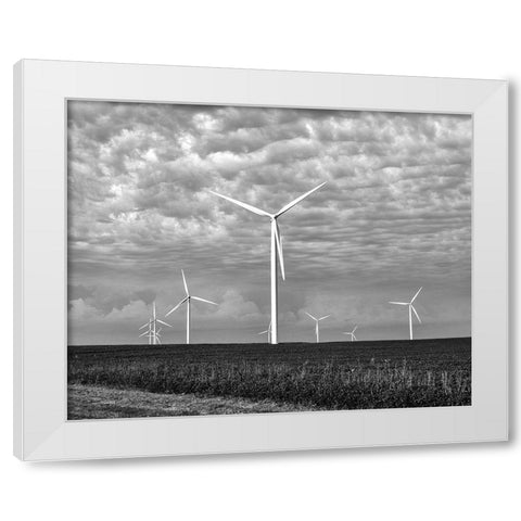 Wind farms-American prairie farms-Iowa White Modern Wood Framed Art Print by Highsmith, Carol