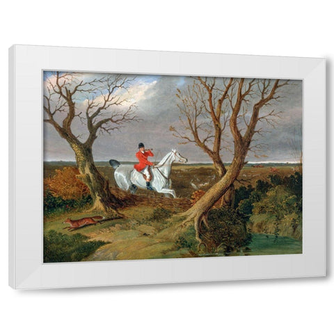 The Suffolk Hunt-Gone Away White Modern Wood Framed Art Print by Herring, John Frederick