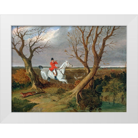 The Suffolk Hunt-Gone Away White Modern Wood Framed Art Print by Herring, John Frederick