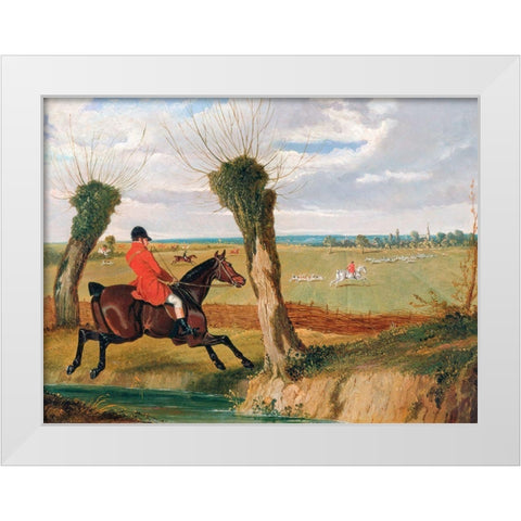 The Suffolk Hunt-Full Cry White Modern Wood Framed Art Print by Herring, John Frederick