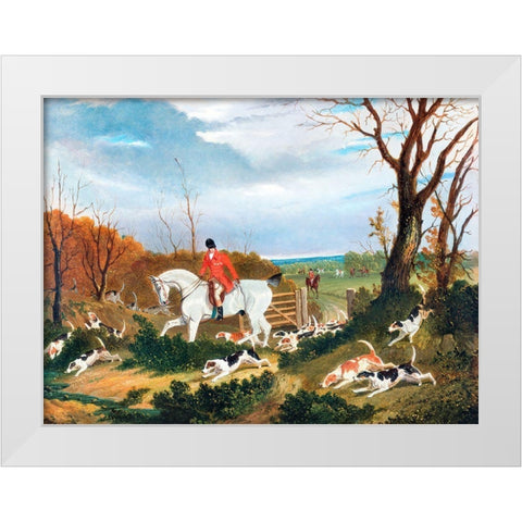 The Suffolk Hunt-Going to Cover near Herringswell White Modern Wood Framed Art Print by Herring, John Frederick