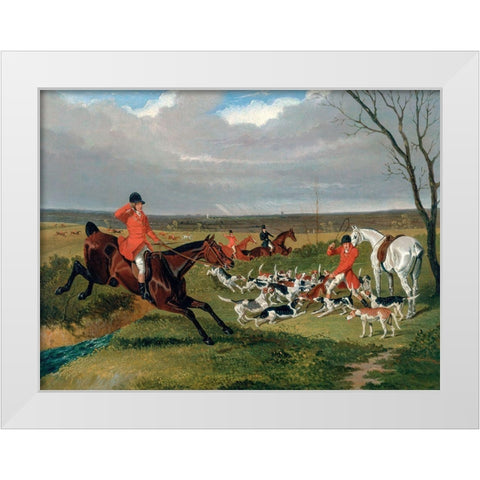 The Suffolk Hunt-The Death White Modern Wood Framed Art Print by Herring, John Frederick