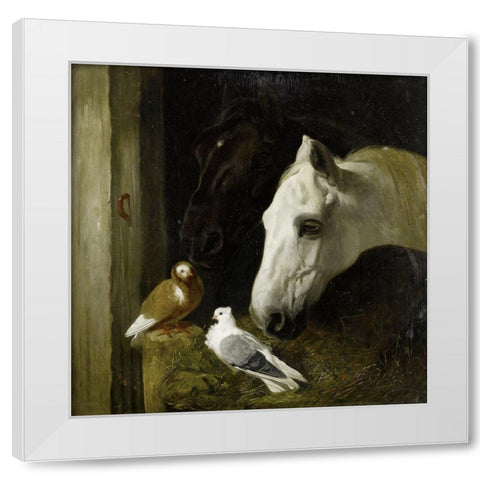 Stable companions White Modern Wood Framed Art Print by Herring, John Frederick