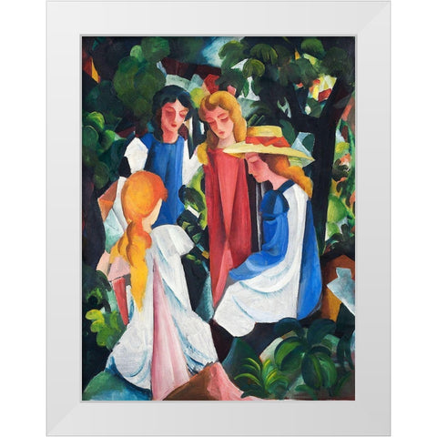 Four Girls White Modern Wood Framed Art Print by Macke, August