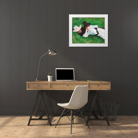 Two Girls on a Lawn White Modern Wood Framed Art Print by Sargent, John Singer