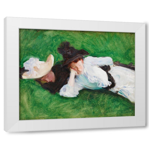Two Girls on a Lawn White Modern Wood Framed Art Print by Sargent, John Singer
