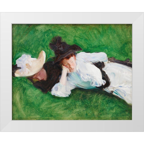 Two Girls on a Lawn White Modern Wood Framed Art Print by Sargent, John Singer