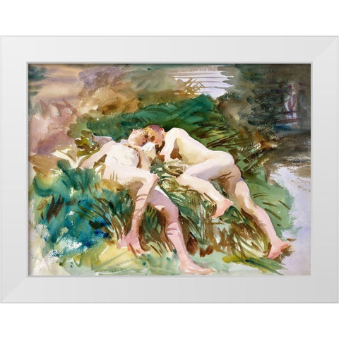 Tommies Bathing White Modern Wood Framed Art Print by Sargent, John Singer