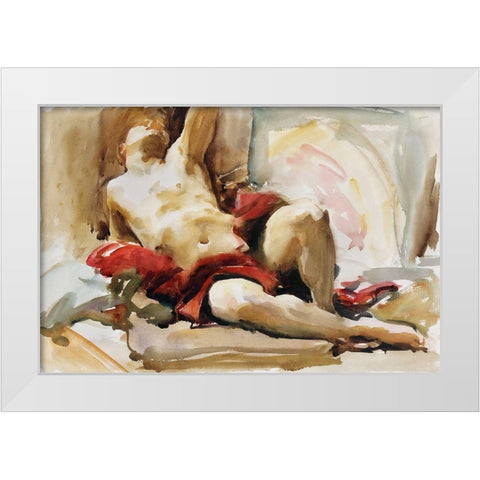 Man with Red Drapery White Modern Wood Framed Art Print by Sargent, John Singer
