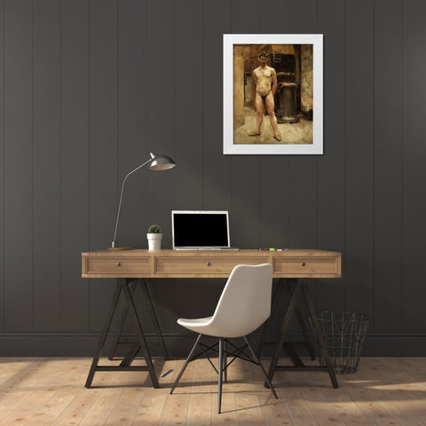 A Male Model Standing before a Stove White Modern Wood Framed Art Print by Sargent, John Singer