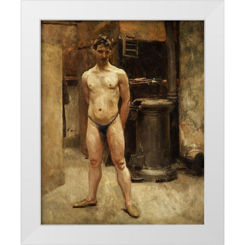A Male Model Standing before a Stove White Modern Wood Framed Art Print by Sargent, John Singer