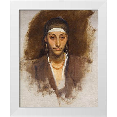 Egyptian Woman with Earrings White Modern Wood Framed Art Print by Sargent, John Singer