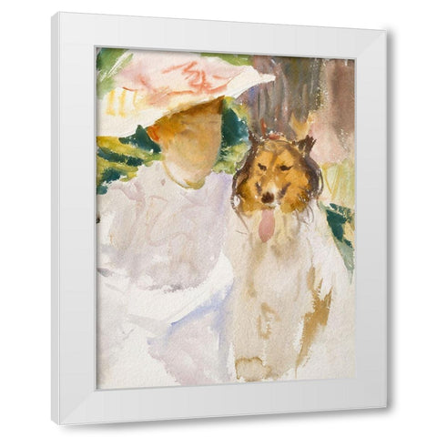 Woman with Collie White Modern Wood Framed Art Print by Sargent, John Singer