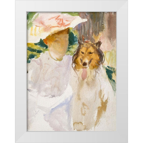 Woman with Collie White Modern Wood Framed Art Print by Sargent, John Singer
