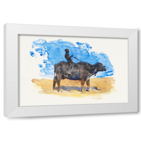 Boy on Water Buffalo White Modern Wood Framed Art Print by Sargent, John Singer
