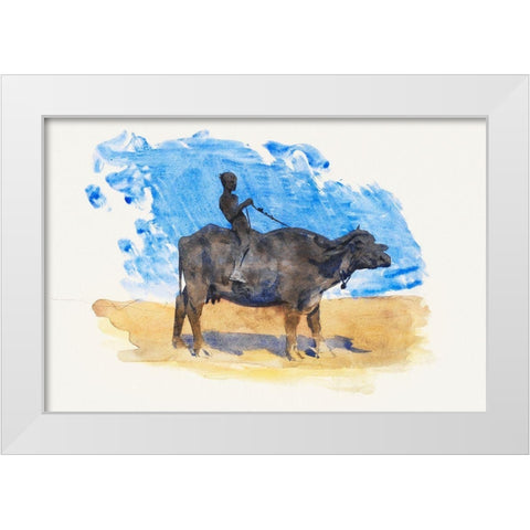 Boy on Water Buffalo White Modern Wood Framed Art Print by Sargent, John Singer
