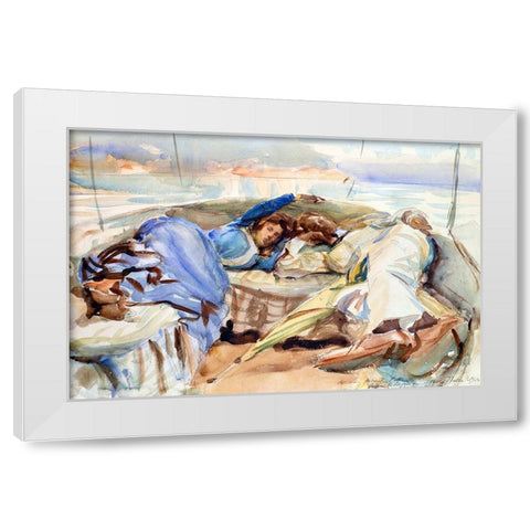 Two Figures in a Boat-Isola Bella-Italy White Modern Wood Framed Art Print by Sargent, John Singer