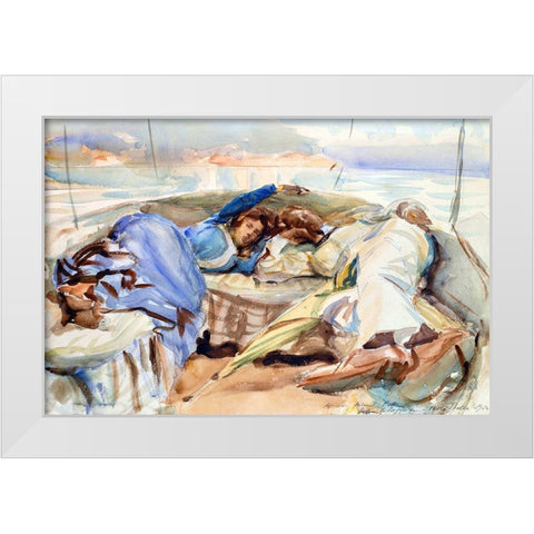 Two Figures in a Boat-Isola Bella-Italy White Modern Wood Framed Art Print by Sargent, John Singer