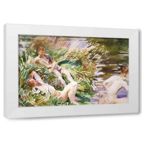 Tommies Bathing White Modern Wood Framed Art Print by Sargent, John Singer