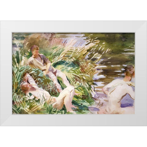 Tommies Bathing White Modern Wood Framed Art Print by Sargent, John Singer