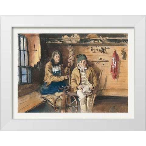 Frau von Allmen and an Unidentified Man in an Interior White Modern Wood Framed Art Print by Sargent, John Singer