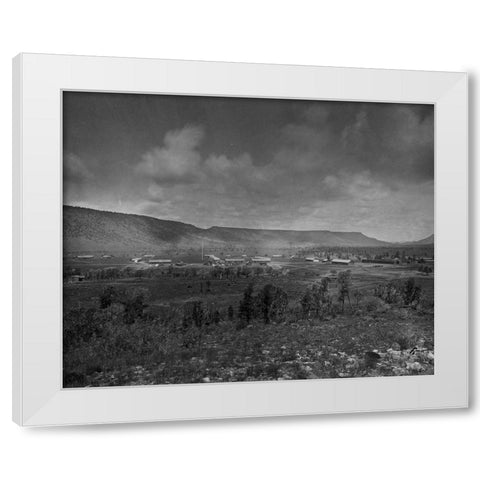 Distant view of Camp Apache-Arizona White Modern Wood Framed Art Print by OSullivan, Timothy H