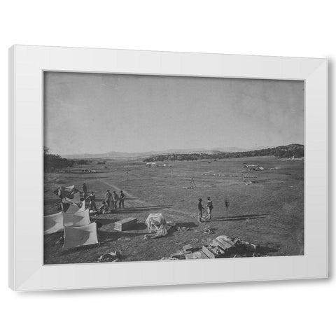 Survey camp near Fort Wingate-New Mexico 1873 White Modern Wood Framed Art Print by OSullivan, Timothy H
