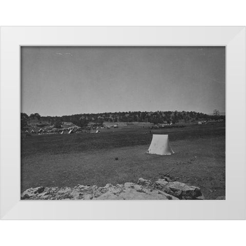 Survey camp near Fort Wingate-New Mexico 1874 White Modern Wood Framed Art Print by OSullivan, Timothy H
