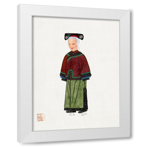 Old lady in light green embroidered silk costume White Modern Wood Framed Art Print by Vintage Chinese Clothing