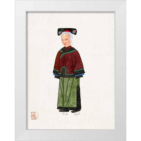 Old lady in light green embroidered silk costume White Modern Wood Framed Art Print by Vintage Chinese Clothing