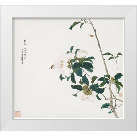 Insects and Flowers II White Modern Wood Framed Art Print by Lian, Ju